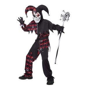 SPIRIT HALLOWEEN 3 Piece Sinister Jester Dress Up  Costume Boys Red/Black 10-12Y